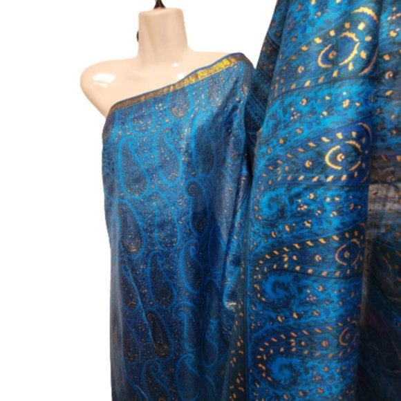 Blue Saree Pre Stitched Pre Pleated with GoldSparkly Accents-  NEW ! - Picture 5 of 12